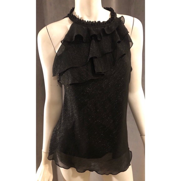 BCX Tops - BCX Halter Black Silver Glitter Ruffle Top